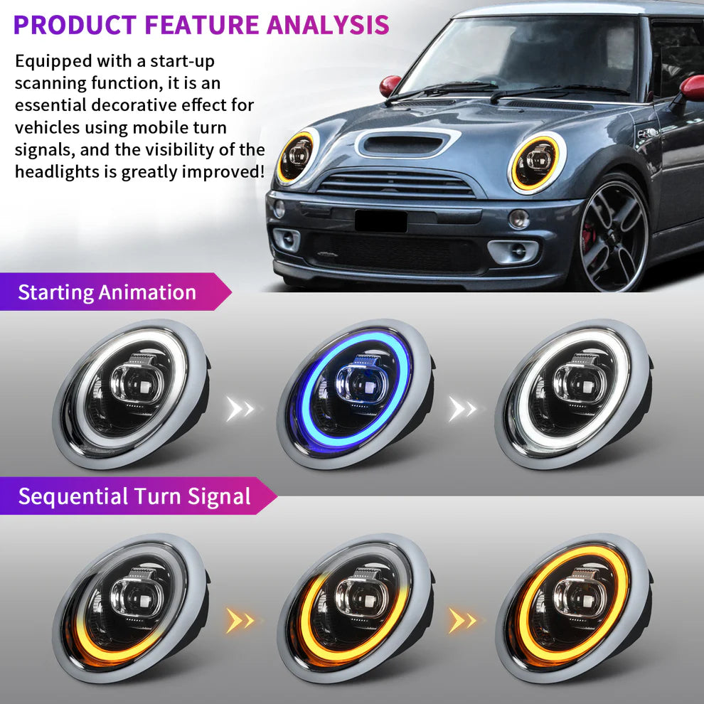 Gen 1 Mini LED Projector Headlights for MINI R50 R52 R53 (2001-2007) Cooper S JCW